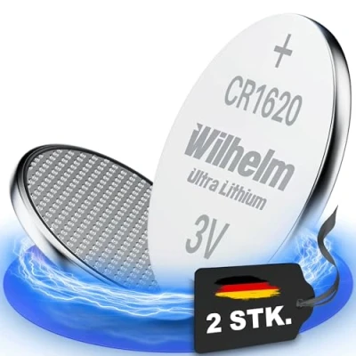 Abbildung von 2 x CR1620 CR 1620 WILHELM Lithium Knopfzelle 3V 70mAh ø16x2,0mm Batterie DL1620, 6620