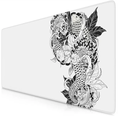 Abbildung von TITANWOLF XXL Speed Gaming Mauspad 900 x 400mm Mousepad Tischunterlage Large Size verbessert Präzision und Geschwindigkeit Koi Tattoo 3 White