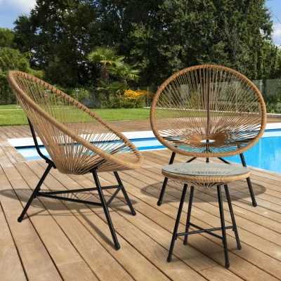 Abbildung von IDMarket Gartenmöbel Set Izmir Tisch und 2 Sessel, Ei, Rattan Optik