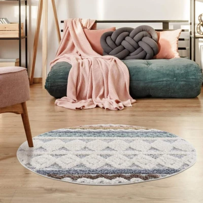 Abbildung von Carpet City Hochflor Teppich &quot;Focus 3013&quot;, rund, Boho Teppich, Rauten Design, besonders weich, 3D Effekt