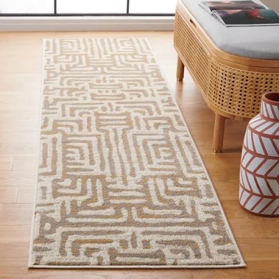 Abbildung von SAFAVIEH Modern Teppich für Wohnzimmer, Esszimmer, Schlafzimmer Amsterdam Collection, Kurzer Flor, Elfenbein und Lila, 69 X 244 cm