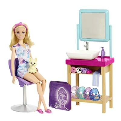Abbildung von Mattel GmbH Anziehpuppe HCM82 Barbie Glitzer Gesichtsmasken Wellnesstag Spielset