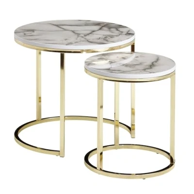 Abbildung von FINEBUY Satztisch FB24020 (2er Set Schwarz Marmor Optik Rund, Beistelltisch), Couchtisch 2 teilig, Anstelltisch Modern Klein