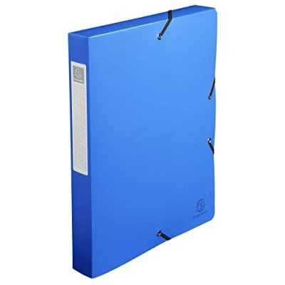 Abbildung von Exacompta 59782E Sammelbox OPAK mit Gummizug 40 mm breit aus blickdichtem Kunststoff Rückenschild für DIN A4 Archivbox Heftbox Dokumentenbox Zeichenbox blau
