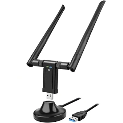 Abbildung von WLAN Stick 1200Mbit/s, Adapter DualBand 867Mbit/s (5GHz), 433Mbit/s (2,4GHz) Wireless mit 5dBi Antenne und USB 3.0 Dockingstation für Desktop Laptop PC Windows/Mac OS