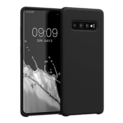 Abbildung von kwmobile Hülle kompatibel mit Samsung Galaxy S10 Plus / S10+ Silikon Handy Case Handyhülle weiche Oberfläche kabelloses Laden Schwarz matt