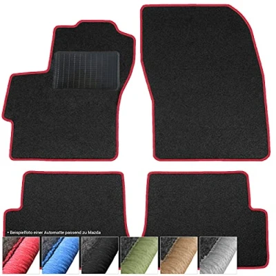 Abbildung von moto MOLTICO Fußmatten Auto Velours Autoteppiche Schwarz Automatten Set 4 teilig passend für Mazda 6 I 2002 2007 (Rote Ziernähte)