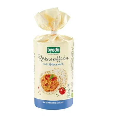 Abbildung von Byodo Bio Reiswaffeln mit Meersalz 12er Pack (12 x 100 g) Glutenfreier Snack, Vegan, Knusprig &amp; Natürlich, Optimale Lagerung, Ideal für Beläge, Reich an Nährstoffen