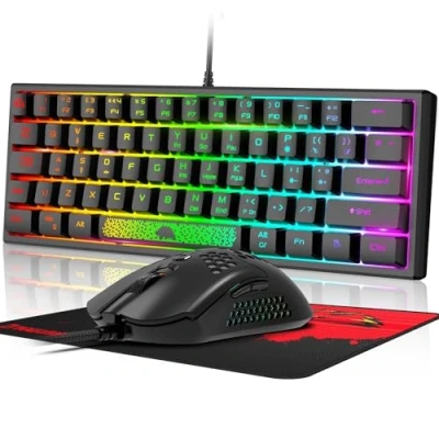 Abbildung von 60 Prozent Mini Gaming Tastatur Und Maus Set Schwarz, QWERTY Layout RGB Regenbogen LED Beleuchtet Mechanische Gefühl Ergonomische Tastatur, 12000 DPI Bienenwabe USB Verkabelt Fã¼r PC Laptop
