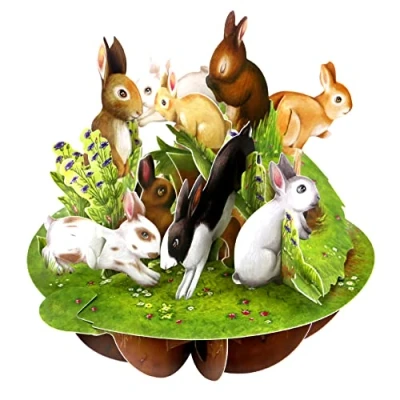 Abbildung von Santoro Pirouette, 3D Pop Up Grußkarte Hasen für alle, Kinder, Geburtstag, Ostern (Beige, Gelb, Eiche, Braun, Gold)