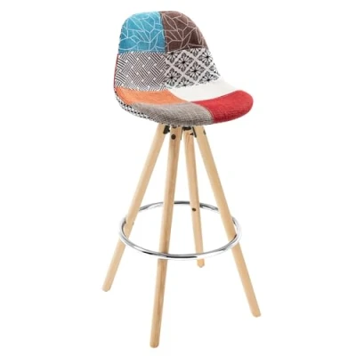 Abbildung von WOLTU® 1 x Barhocker Stück Barstuhl aus Leinen Holzgestell mit Lehne + Fußstütze Design Stuhl Küchenstuhl optimal Komfort Patchwork Mehrfarbig BH45mf