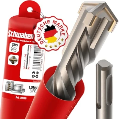 Abbildung von SCHWABENBACH ® SDS Plus Bohrer 40mm x 460 Betonbohrer Präzises &amp; schnelles Bohren in Beton Premium Qualität mit Hartmetall Spitze Steinbohrer Lang Kein Einhaken Armierungseisen 40x460mm
