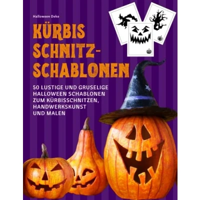 Abbildung von Halloween Deko Kürbis Schnitzschablonen: 50 Lustige und Gruselige Schablonen zum Kürbisschnitzen, Handwerkskunst Malen