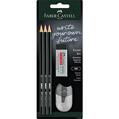 Abbildung von Faber Castell Bleistift Examen Set, (5 tlg), inkl. Radierer und Doppelspitzdose, HB (mittelweich), Sechskant