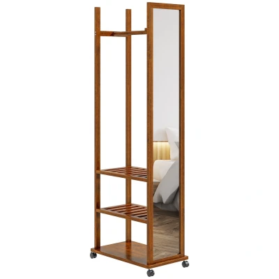 Abbildung von HOMCOM Standspiegel Ganzkörperspiegel mit Ständer, Garderobenspiegel Rollen (Ankleidespiegel, 1 St., Ganzkörperspiegel), für Wohnzimmer, Schlafzimmer, Walnuss