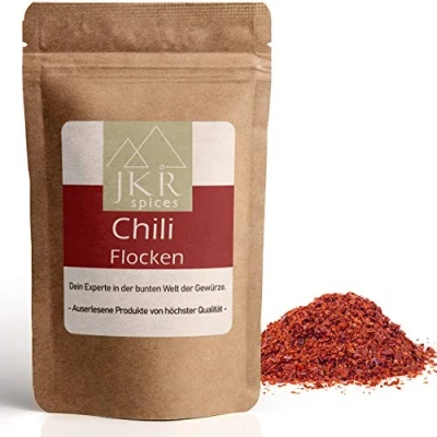 Abbildung von JKR Spices Chili geschrotet Chilli Flocken mit Kernen Flakes Saat würziges Chiliaroma mittlerer Schärfe zum Kochen und Würzen 500g