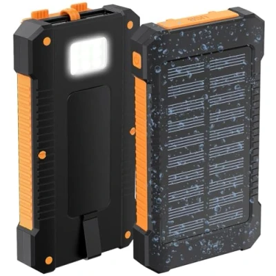 Abbildung von revolt Solar Ladegerät: Powerbank, 8.000 mAh, 2X USB 2A, Typ C Input, IP65, LED Lampe (Outdoor Solarlader, iPhone Ladestation)