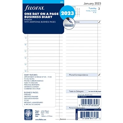 Abbildung von Filofax A5 ENGLISH DAY/PAGE BUSINESS/APPTS 2023, 23 68519, White