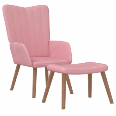 Abbildung von vidaXL Relaxsessel mit Hocker, Sessel Stahlrahmen Holzbeinen, Relaxstuhl Polsterstuhl Armlehne, Fernsehsessel Polstersessel Wohnzimmer, Modern, Rosa Samt