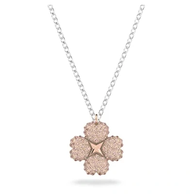 Abbildung von Swarovski Lathisha Anhänger, Rosafarbene Damenhalskette im Metallmix mit Edlem Blumen Motiv und Funkelndem Anhänger in Kristallpavé