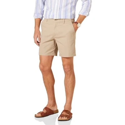 Abbildung von Amazon Essentials Herren 18 cm Lange Stretch Chinohose mit schmaler Passform, Bräunen, 38W