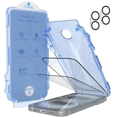 Abbildung von EAZY CASE 2x Display Schutzglas kompatibel mit iPhone 16 inkl. Kameraschutz für Displayschutz Ultra Klar Schutz Glas Folie Installationshilfe Blasenfrei Transparent
