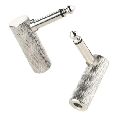 Abbildung von Cable Matters 2 Pack 6,35mm rechtwinkliger Adapter 6.35mm TS Gitarrenadapter, gerade auf rechtwinklig für E Gitarren, Bass AMP, Mixer &amp; Equalizer