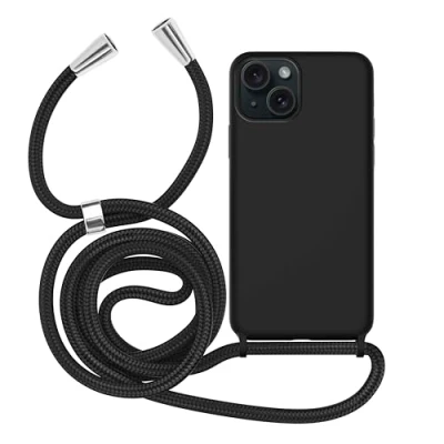Abbildung von MyGadget Handykette für Apple iPhone 15 Gummierte Handyhülle 3 Layer Struktur Schutzhülle mit Soft Inlay &amp; Hardcase Cover zum Umhängen Schwarz