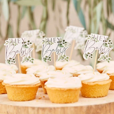 Abbildung von Ginger Ray BAB 129 Botanical Baby Shower Cupcake Topper, Tischdekoration, Papier, 12 Stück