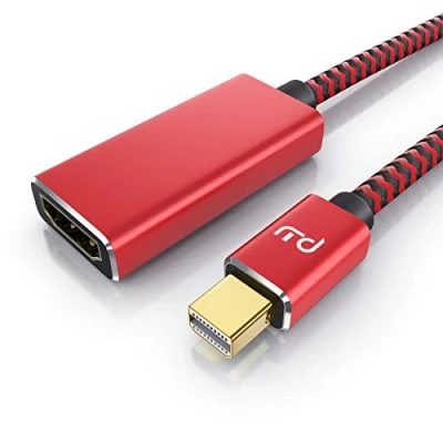 Abbildung von CSL 4k Mini DisplayPort zu HDMI 2.0 Adapter DP Kabel 4k@60Hz Thunderbolt Audio und Video kompatibel mit Apple Lenovo Surface rot