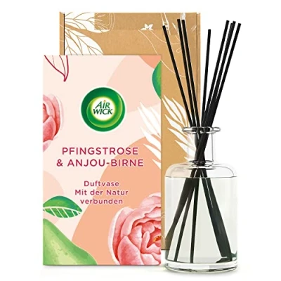 Abbildung von Air Wick Duftvase Duft: Pfingstrose und Anjou Birne mit natürlichen ätherischen Ölen 1 x 200 ml Raumduft Stäbchen