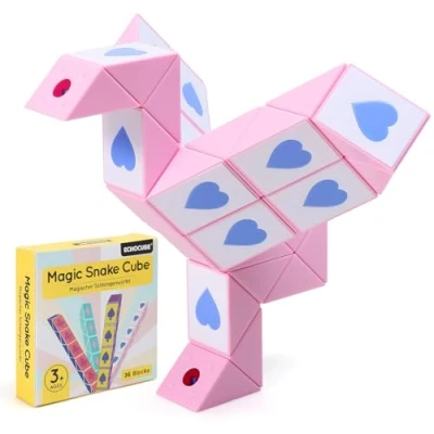 Abbildung von ECHOCUBE Magic Snake Cube im Poker Design, 36 Blöcke Magische Schlange Würfel Party Bag Füller für Kinder, Twist Puzzle Spielzeug, pädagogische Fidget Toys, Partygeschenke (Rosa)