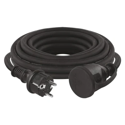 Abbildung von EMOS IP44 Verlängerungskabel 5m 1 Schuko Steckdose wasserdicht, schlagfest, temperatur &amp; ölbeständig 230 V, 16 A, 3680 W Gummi Isolierung H07RN F3G 1,5 mm2 für Außenbereich schwarz