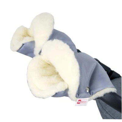 Abbildung von BABYLUX MUFF Handmuff PLÜSCH/WOLLE Handwärmer für Kinderwagen Buggy Handschuh 2 Stück (17. Grau)