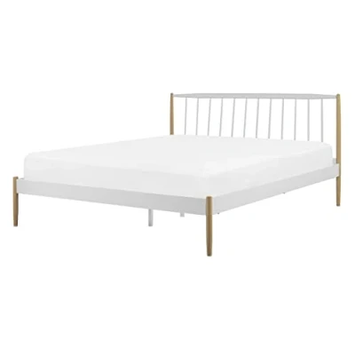 Abbildung von Minimalistisches Metallbett weiß mit hohem Kopfteil Lattenrost 140x200 cm Maurs
