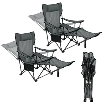 Abbildung von eSituro Faltstuhl Klappstuhl Campingstuhl klappbar, 2er Set, bis 150 kg, Angelstuhl Anglersessel faltbar, Campingliege mit Getränkehalter &amp; Tragetasche, Grau SCPC0006 2
