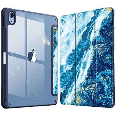 Abbildung von Fintie Hybrid Hülle für iPad 10. Generation 2022 (10.9 Zoll) mit Stifthalter Stoßfeste Schutzhülle transparenter Hartschale auf der Rückseite, Meeresblau