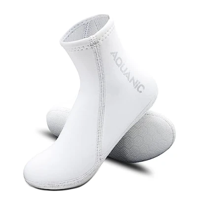 Abbildung von nitescuba Tauchsocken 2.5mm Neopren Neoprenanzug Socken Mid Length Thermalwasser Flossensocken zum Schnorcheln Surfen Socken,Weiß,M