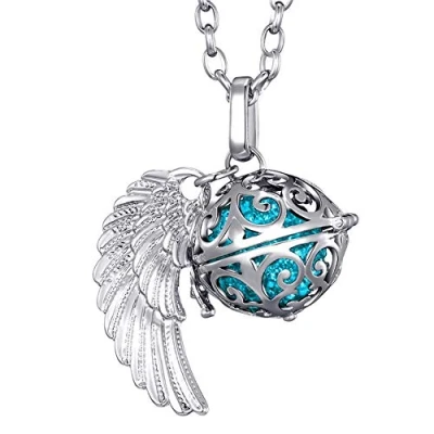 Abbildung von Morella Kette mit Anhänger Engel Halskette 70 cm (2 tlg), Silberne Kette, Engelsflügel, austauschbare Klangkugel, im Samtbeutel