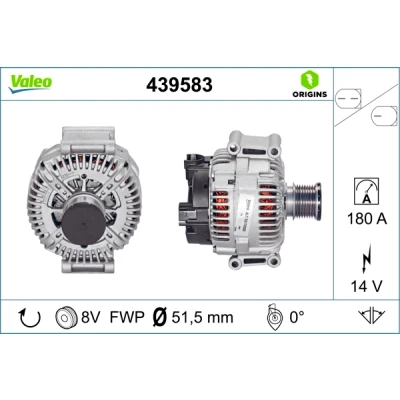 Abbildung von VALEO 439583 Lichtmaschine 14V 180A MERCEDES BENZ: G Klasse SUV, R Klasse, ML