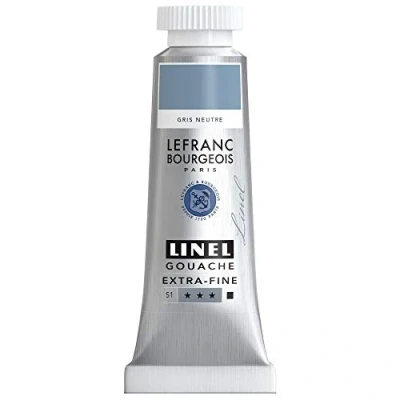 Abbildung von Lefranc &amp; Bourgeois 301224 Linel Gouache extrafeine und geschmeidige Wasserfarben mit maximaler Farbintensität, Leuchtkraft für streifenfreien Auftrag, 14ml Tube Neutralgrau