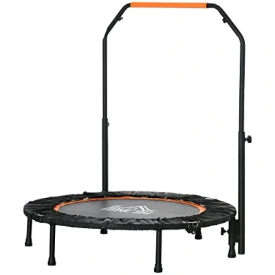 Abbildung von HOMCOM 102 cm Fitness Trampolin, Faltbares Mini Trampolin mit vierfach höhenverstellbarem Haltegriff, Rebounder für Erwachsene, bis 100 kg, Schwarz+Orange