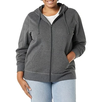 Abbildung von Amazon Essentials Damen Fleece Hoodie mit durchgehendem Reißverschluss (in Übergröße erhältlich), Dunkelgrau Meliert, XL Große Größen