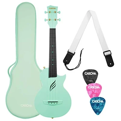 Abbildung von CASCHA Konzert Ukulele Set aus Kohlefaser I Carbon Starter Kit mit 3 Plektren Tasche Gurt Fluorcarbon Saiten Kleine Hawaii Gitarre für Anfänger Fortgeschrittene Mint