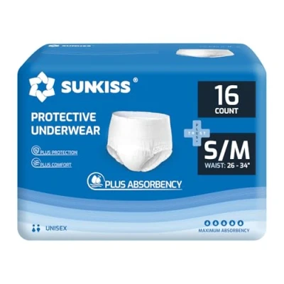 Abbildung von SUNKISS TrustPlus Inkontinenz Pants für Erwachsene, Saugfähige Windelhosen mit Elastischen Bündchen Männer und Frauen, Diskreter Auslaufschutz bei Blasenschwäche, Größe S/M, 64 Stück