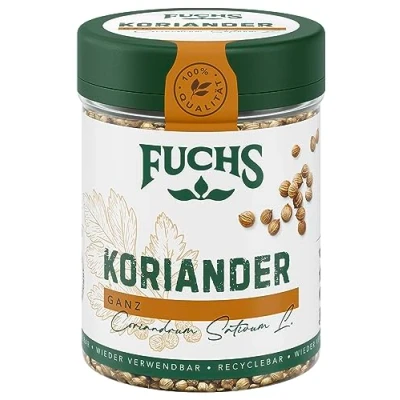 Abbildung von Fuchs Gewürze Koriander ganz ideal für Currymischungen oder Reisgerichte natürliche Zutaten 40 g in wiederverwendbarer, recyclebarer Dose