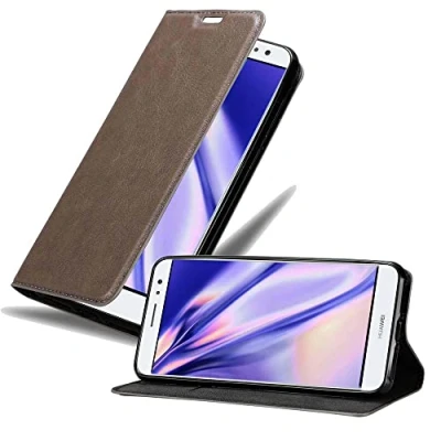 Abbildung von Cadorabo Hülle kompatibel mit Huawei NOVA Plus aus Premium Kunst Leder Flip Klappbare Stoßfeste Magnetische [Standfunktion] [Kartenfächern] Cover für Tasche in Braun