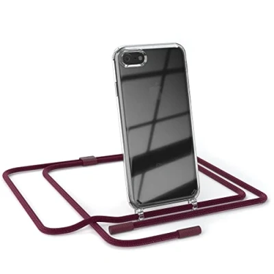 Abbildung von EAZY CASE kombinierbare Handyketten kompatibel mit iPhone SE (2022/2020) / 8/7, Transparente Silikon Hülle Umhängeband, abnehmbar durch abschraubbare Endstücke, zum Umhängen, Beere
