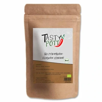 Abbildung von Tasty Pott Bio Pyramidenflocken Zitrone 30g Beutel Salz salzig besonderes Salzflocken Geschmack &amp; Genuss Kochen Braten Fleisch Fisch Gemüse