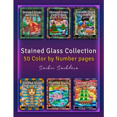 Abbildung von Stained Glass Collection: 50 Color by Number Coloring Pages for Adults (Stained Book Adults)